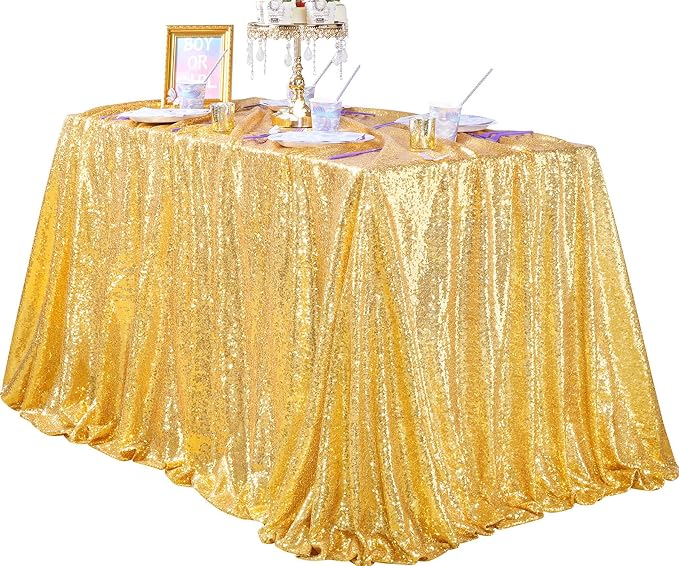 Gold Sequin Tablecloth 60x102 Inch Sparkly Gold Wedding Tablecloth Drapes by QueenDream