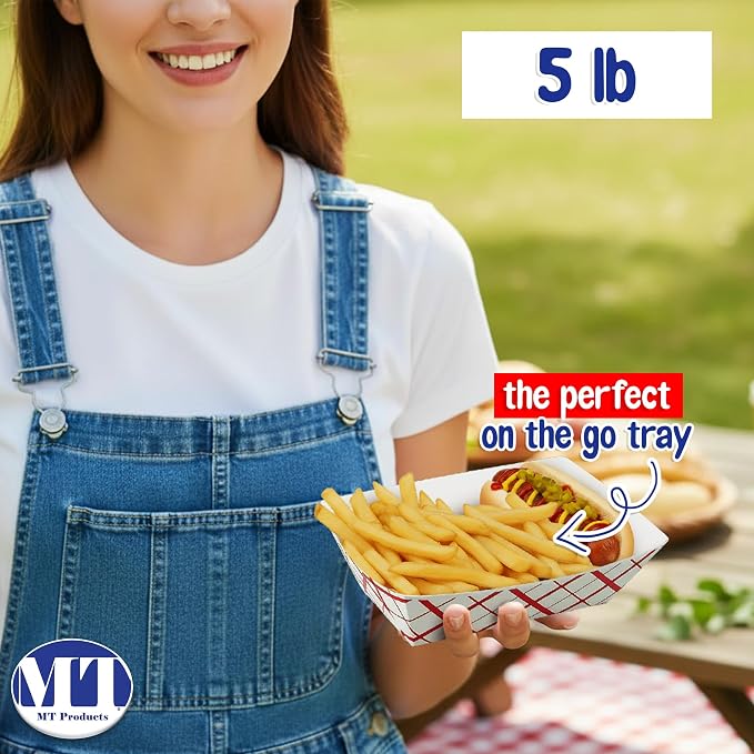 MT Products Plaid Lunch Food Tray 5 lb. - Disposable Paper Food Tray - Pack of 50 - Image 4