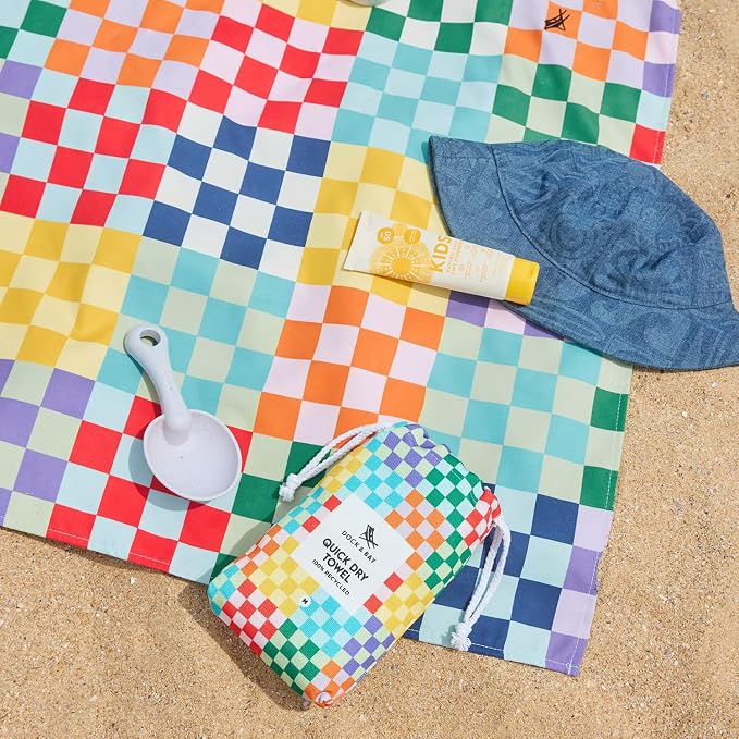Dock & Bay Kid's Towel - Quick Dry, Sand Free - Compact, Lightweight - 100% Recycled - Includes Bag - Check Me Out - Large (160x90cm, 63x35) - Image 5