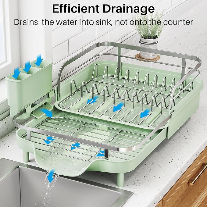 SNTD Expandable Dish Drying Rack for Kitchen Counter, 15.2-22.1 in, Green - Image 4