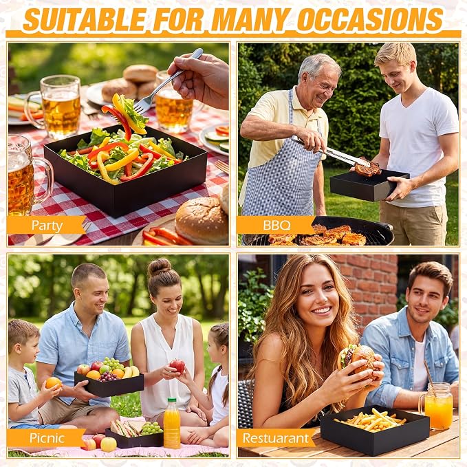 Chinco Black 100 Pcs 7.9 x 7.9 x 2.4 Inch 4 Corner Pop Food Tray Kraft Paperboard Disposable Foldable Cardboard Food and Drink Stadium Containers Movie Night Snack Trays Fries Holder Carrier - Image 4
