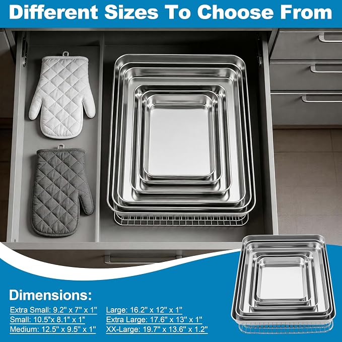 Herogo 18" x 13" Stainless Steel Half Sheet Baking Pan & Cooling Rack Set | 1" Deep Oven Tray, Rust & Warp Resistant, Dishwasher Safe, Ideal for Oven Roasting, Cookie Baking(1 Pans + 1 Racks) - Image 7