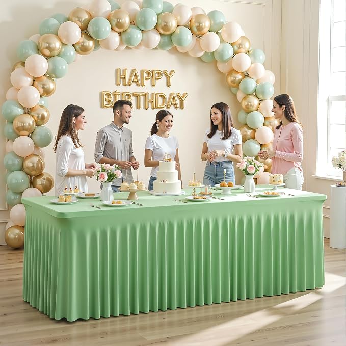 gogoparti 4 Pack Spandex Sage Green Fitted Table Cloth for 8ft Rectangle Tables Sage Green Stretch Tablecloth Table Covers Skirt Banquet Wrinkle Free Tablecloths for Parties Wedding - Image 8