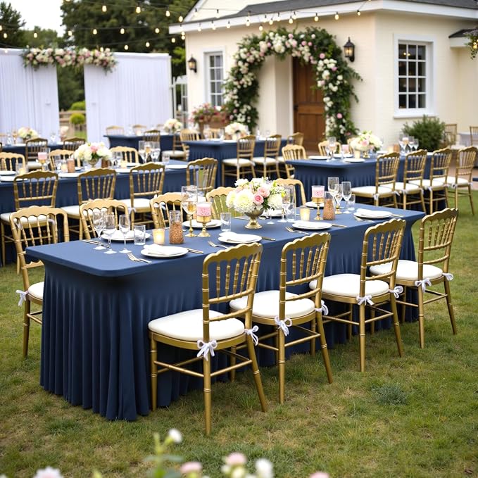 3 Packs Navy Blue Spandex Tablecloths for 6 Foot Rectangle Tables, Stretchy Fitted 6FT Blue Table Skirt for Wedding Party, Wrinkle Free Tablecloths for Banquet Wedding Birthday Party - Image 7