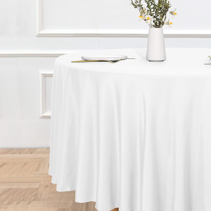 sancua Round Tablecloth, 120 Inch, White - Image 2