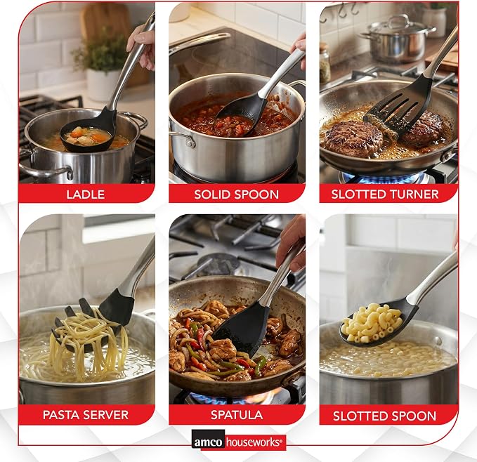Amco – 6-Piece Nylon Utensil Set – Black, Set of 6 - Image 6