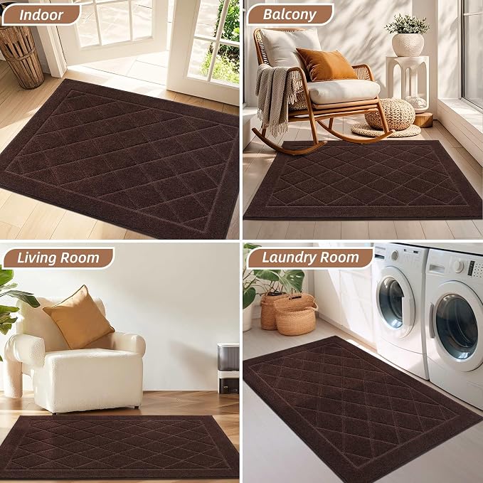BEQHAUSE Dirt Trapper Door Mat 32" x 48", Doormat Non-Slip, Brown - Image 8