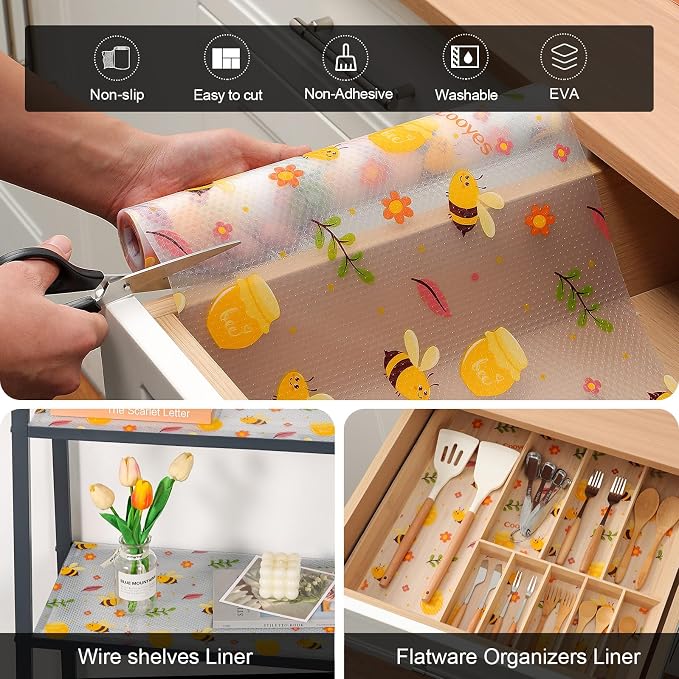 Cooyes Shelf Liner – Non-Slip Cabinet & Drawer Liner for Kitchen – Non-Adhesive Waterproof Shelf Paper with Modern Pattern – Durable EVA Cabinet Mat – Easy to Cut (Amber,17.5" W x 360" L) - Image 5