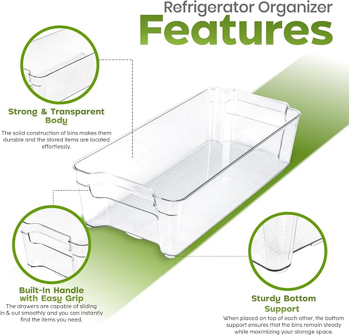 Utopia Home Plastic Stackable Storage Bins for Fridge, 8 Pack, Clear | Durable Plastic Storage Containers with Easy Grip Handles for Pantry, Kitchen Cabinets & Countertops - Image 6