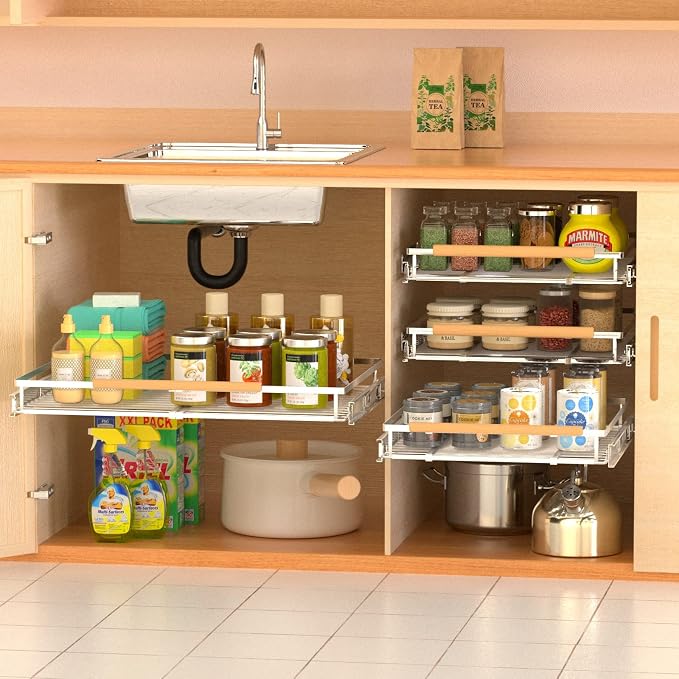 Pull-Out Cabinet Organizer, Stainless, 16.2-26.2 In, 2 Pack - Image 6
