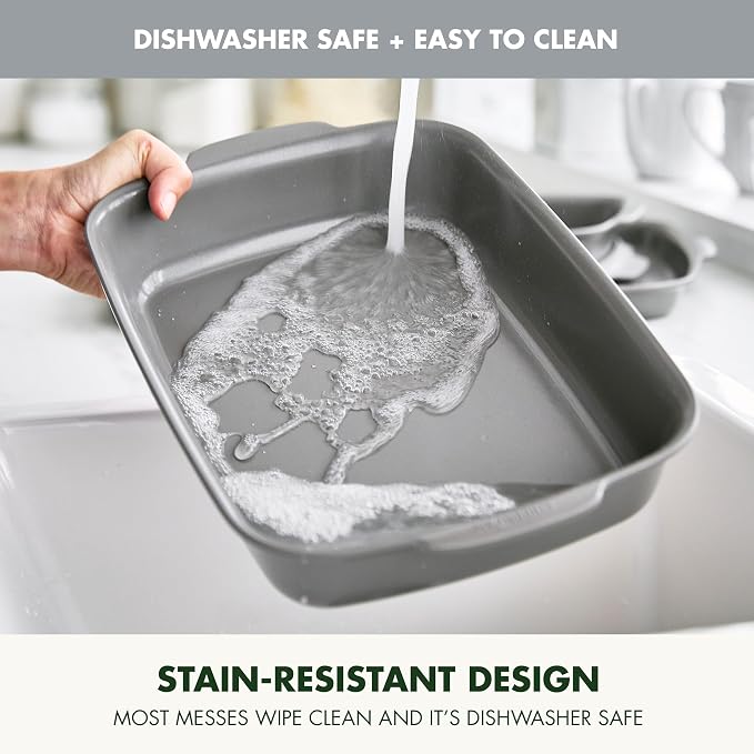 GreenPan Premiere Ovenware Healthy Ceramic Nonstick 13" x 9" Rectangular Baking Pan, Cast Aluminum Bakeware, Warp-Free, Oven and Broiler safe to 600F,Dishwasher Safe, PFAS-Free, Gray - Image 7