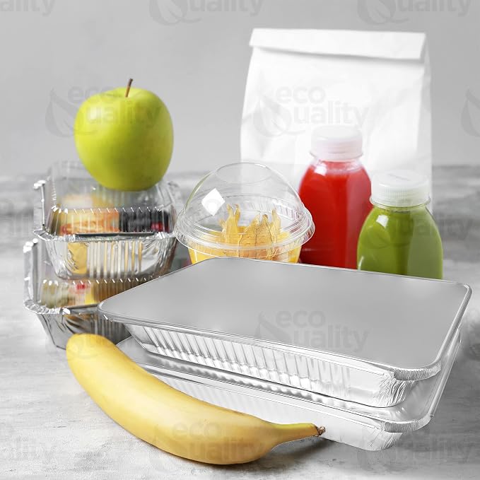 Aluminum Pans 9x13 Disposable Foil Pans Half Size Aluminum Trays with Lids Heavy Duty Steam Table Shallow - Tin Foil Pan, Bakeware, Lasagna Pans, Roasting, Food Storing, Catering, Cake, Oven Pan (400) - Image 4