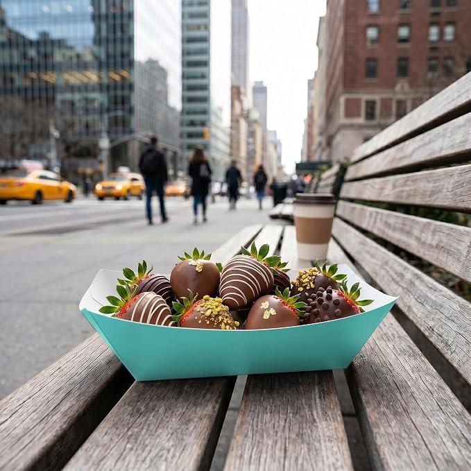 Restaurantware-Bio Tek 1 Pound Food Trays, 200 Disposable Paper Food Trays - Heavy-Duty, Greaseproof, Turquoise Paper Food Boats, For Snacks, Appetizers, Or Treats, Use At Parties Or Carnivals - Image 4