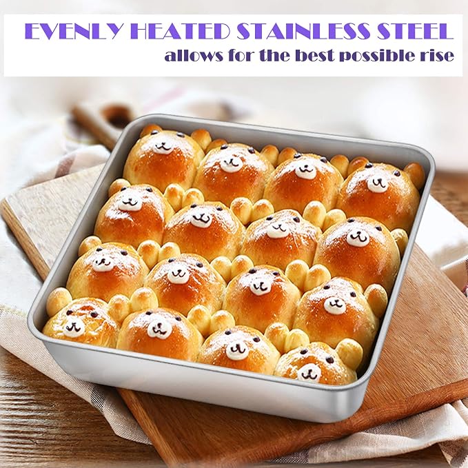 8 x 8-Inch Baking Pan, E-far Square Cake Brownie Baking Pans Stainless Steel Bakeware Set of 3, Fits in Small Toaster Oven, Non-toxic & Dishwasher Safe - Image 5