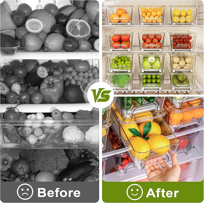 Imncya Fridge Organizer Bins, Clear Stackable Pull Out Fridge Drawer Organizer, Refrigerator Organizers and Storage Container for Fruits, Vegetables, Drinks, Food ( 2 Pack Clear) - Image 5