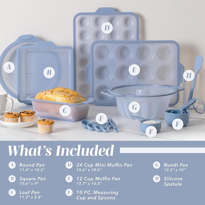 COOK WITH COLOR 17 Pc. Silicone Baking Pan Set - Non-Stick & Easy Clean Silicone Muffin Pans for Baking with Sturdy Metal Frame for Stability, Flexible Cake Molds, Includes Measuring Cups and Spoons - Image 2