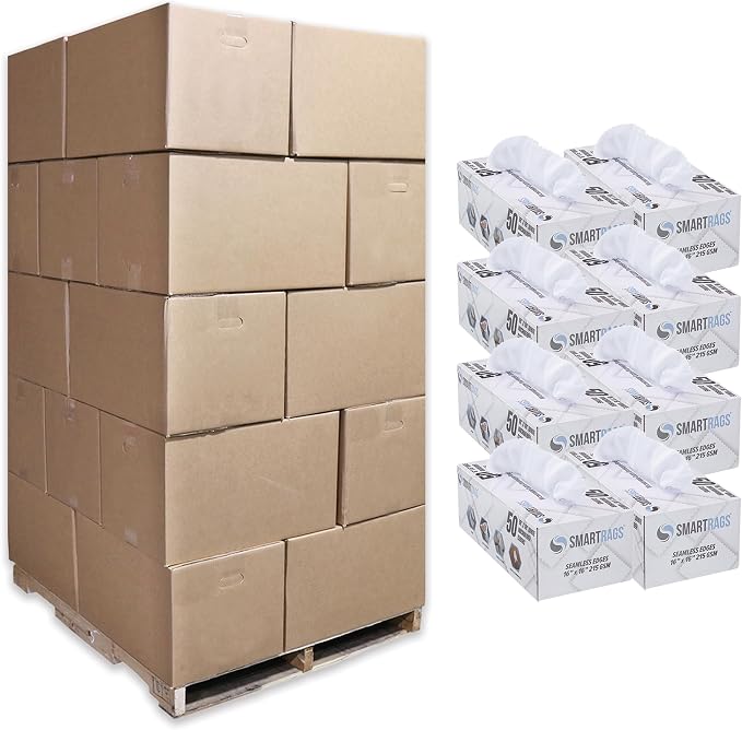 Arkwright Smart Rags Microfiber Cleaning Cloths, Pallet of 8000, Lint Free 215 GSM Reusable Towels for Auto, Office and Household Cleaning, 16 x 16 in, White by Arkwright