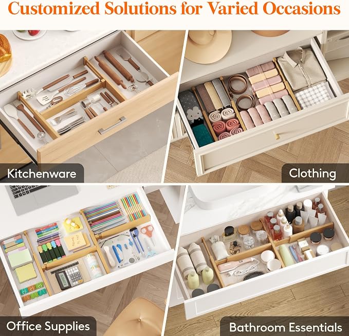 Lifewit 2.4" Kitchen Drawer Dividers, Adjustable Bamboo Drawer Organizers - Image 7