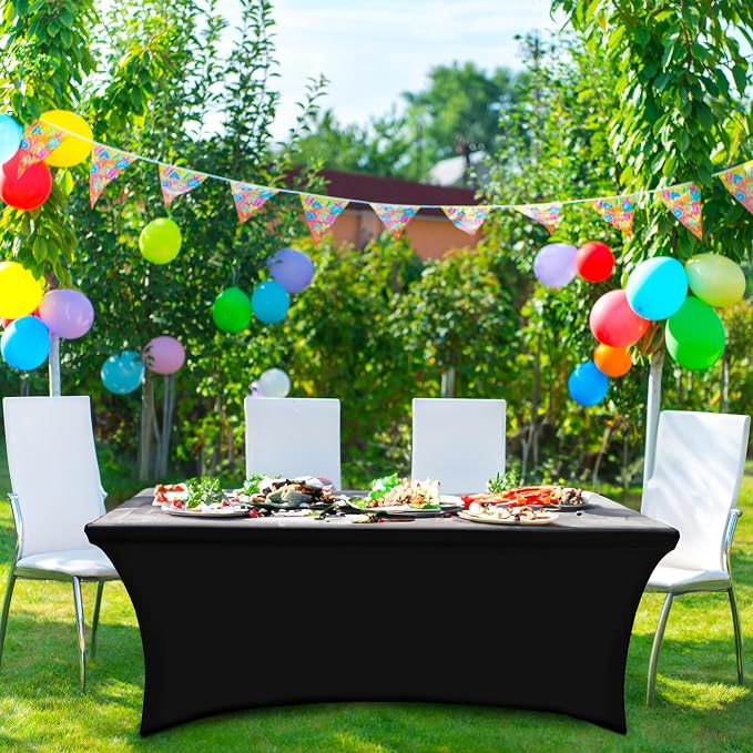 YOUR CHAIR COVERS Rectangular Spandex Tablecloth 6ft Fitted Wedding Event Patio Decorations Elastic Fabric Stretch Cover for Folding Table (Black) - Image 2