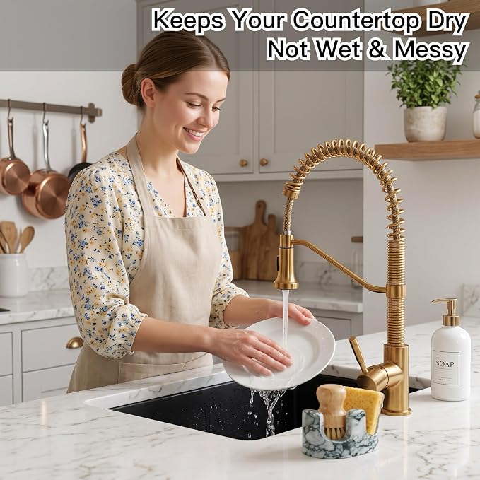 Jade Green Marble Sponge Holder for Kitchen Sink, Dual Slot Stone Caddy - Image 8