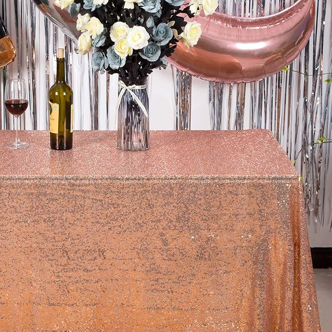 JYFLZQ Rose Gold Sequin Tablecloth Glitter Table Cover 50x80 Inch Rectangle - Image 2