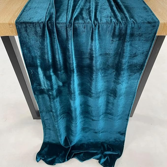 Luxurious Velvet Table Runner, 10ft Wedding Reception Decorations, 20x120inch Soft Velvet Fabric, Table Linen Overlay, Wedding Table Runners (Teal Blue, 20X120inch, 5pack) - Image 4