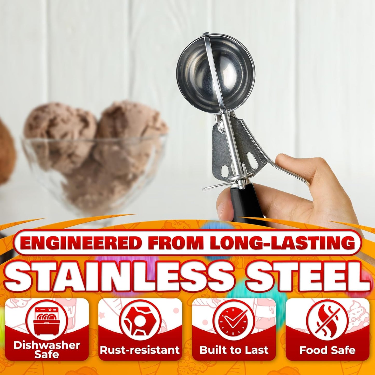 1 Oz Ice Cream Scoop with Trigger #30 - Versatile 1 Oz Scoop for Gelato, Cookie Dough Baking, Sorbet & Meatballs - Rust-Resistant Stainless Steel, Easy to Clean in Dishwasher, Non-Slip Handle