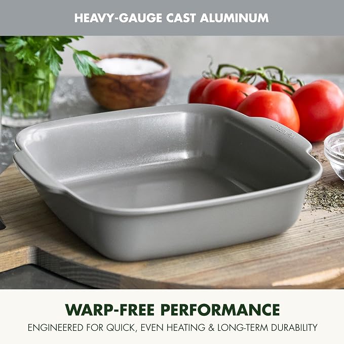 GreenPan Premiere Ovenware Healthy Ceramic Nonstick 8" Square Cake Baking Pan, Cast Aluminum Bakeware, Warp-Free, Oven and Broiler safe to 600F, Dishwasher Safe, PFAS-Free, Gray - Image 3
