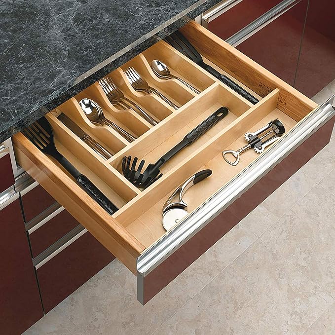 Rev-A-Shelf Trim-to-Custom-Fit Silverware Drawer Organizer for Kitchen Utensil Cutlery Cabinet Storage, Natural Maple Wood 9 Compartment Tray Insert 4WCT-3SH - Image 5