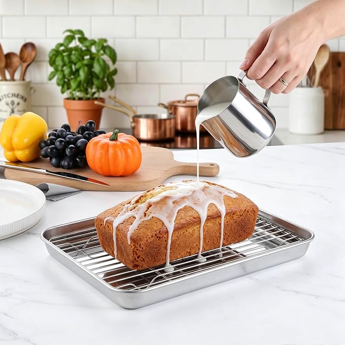 Homikit Mini Baking Sheet with Wire Rack for Toaster Oven (2 Pans+2 Racks) | 9x7 Inch Stainless Steel Baking Sheets with Cooling Racks Set, Small Cookie Pans Nonstick, Metal Bacon Tray, Dishwasher Safe - Image 5