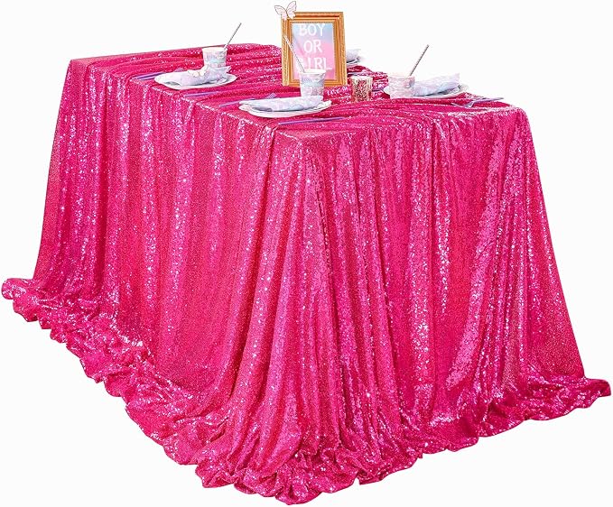 Hot Pink Wedding Sequin Tablecloth 90x156inch Rectangle Glitter Table Cloth - Image 4
