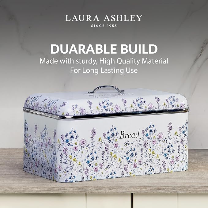Laura Ashley Wild Meadow Large Bread Box for Kitchen Countertop - Breadbox | Durable Bread Storage Container, Food Grade Metal Bread Bin, Removable Lid, Keep Bread Fresh, Rust Resistant, Easy to Clean - Image 2