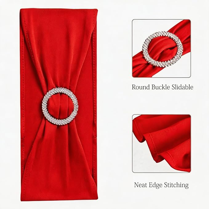 Wedding Red Chair Sashes 100 Pack Spandex Chair Bows Bands with Buckles for Party Birthday Bridal Shower Engagement Banquets Anniversary Christmas Outdoor Events Decorations (Red) - Image 4