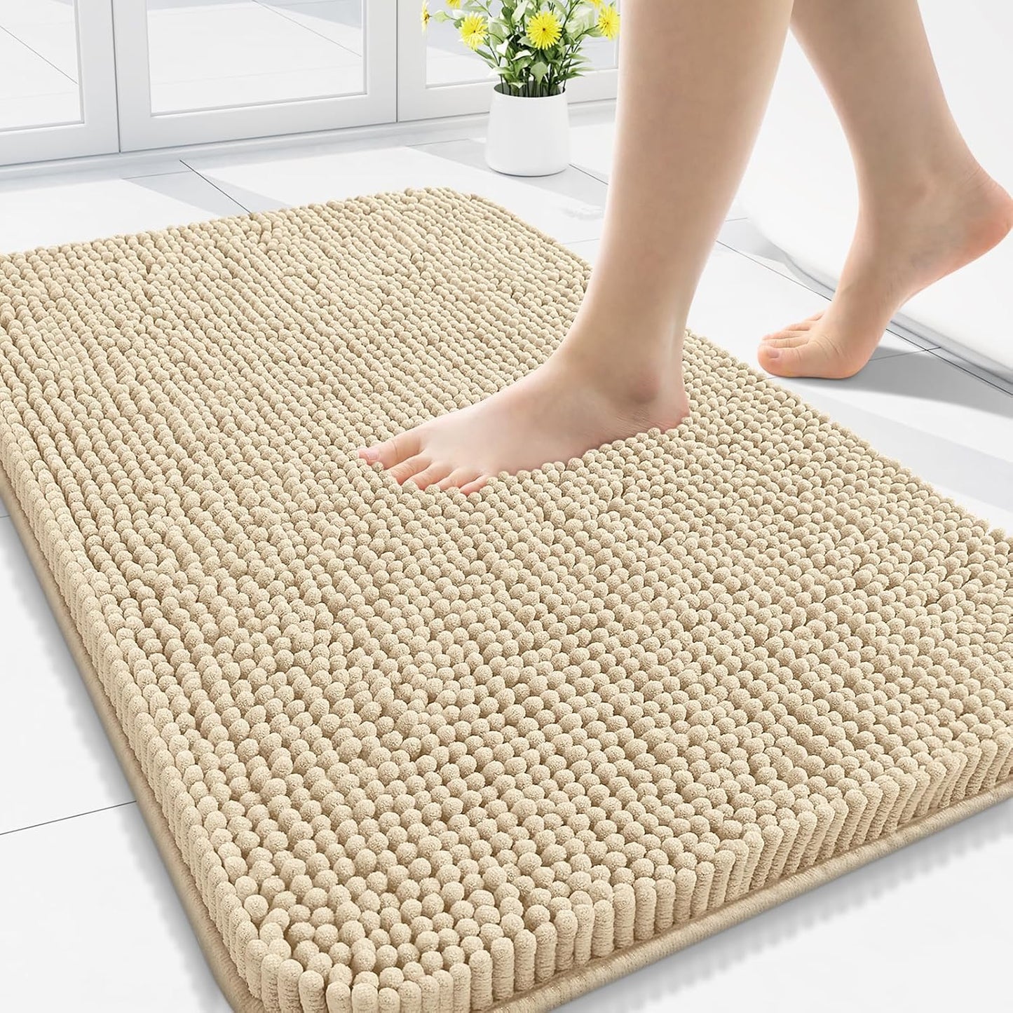 Arotive Bathroom Rugs 34x21, Extra Soft Absorbent Shaggy Chenille Bath Rugs, Machine Washable Rubber Backing Non-Slip Bath Mats for Bathroom Floor Tub and Shower, Home Decor Accessories, Beige