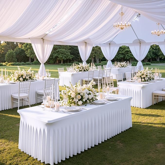 CO-AVE 12pack White Spandex Tablecloths 6ft for Rectangle Tables, Wrinkle Free Classy Table Skirt Stretchy 6 Foot Fitted Table Cloths Covers for Weddings Birthday Party Events Banquette Baby Shower - Image 7