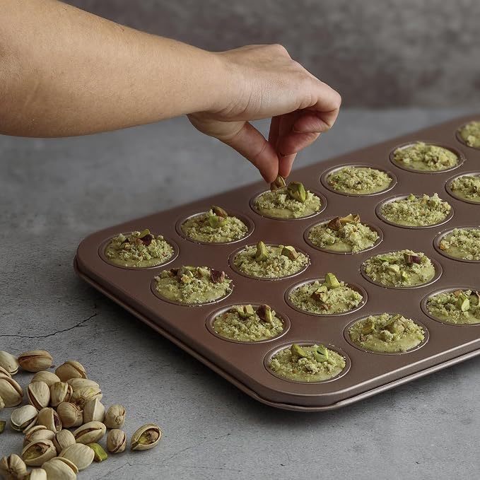 HAPPIELS 24 Cup Mini Muffin Pan Nonstick, PFOA & BPA Free | | Non-Toxic - High Carbon Steel - Gold - Small Cupcake Tin for Oven Baking - Image 5