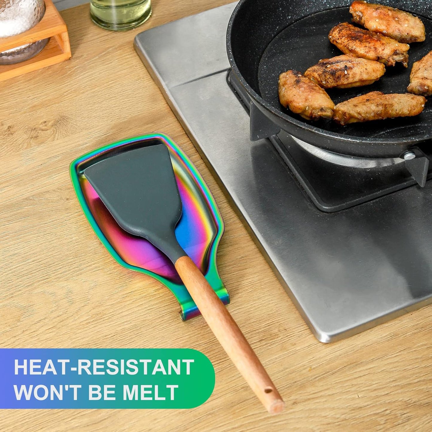Rainbow Spoon Rest for Stove up, Stainless Steel Spoon Holder For Kitchen Counter, Large Spoon Rest, Spatula Spoon Ladle Utensil Holder, Dishwasher Safe, Rainbow Kitchen Accessories