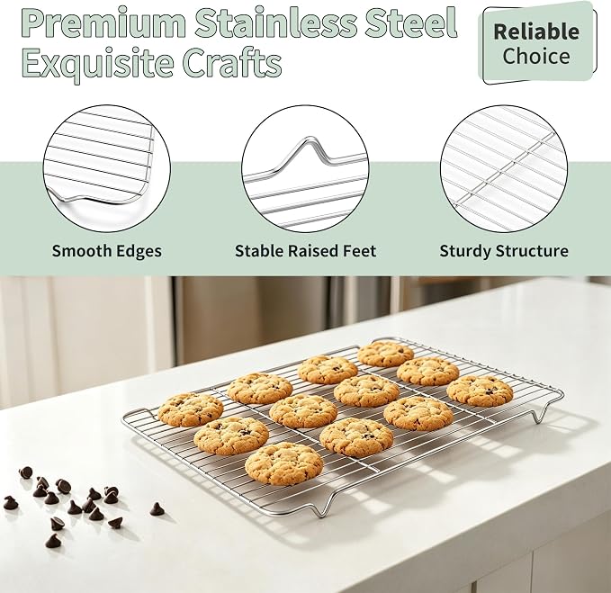 TeamFar Stainless Steel Baking Sheet with Rack Set, 17.6"x13"x1" | 2 Pans + 2 Racks, Cookie Sheet Baking Pan Tray with Cooling Rack for Cooking, Non-Toxic & Rust Proof, Dishwasher Safe - Image 4