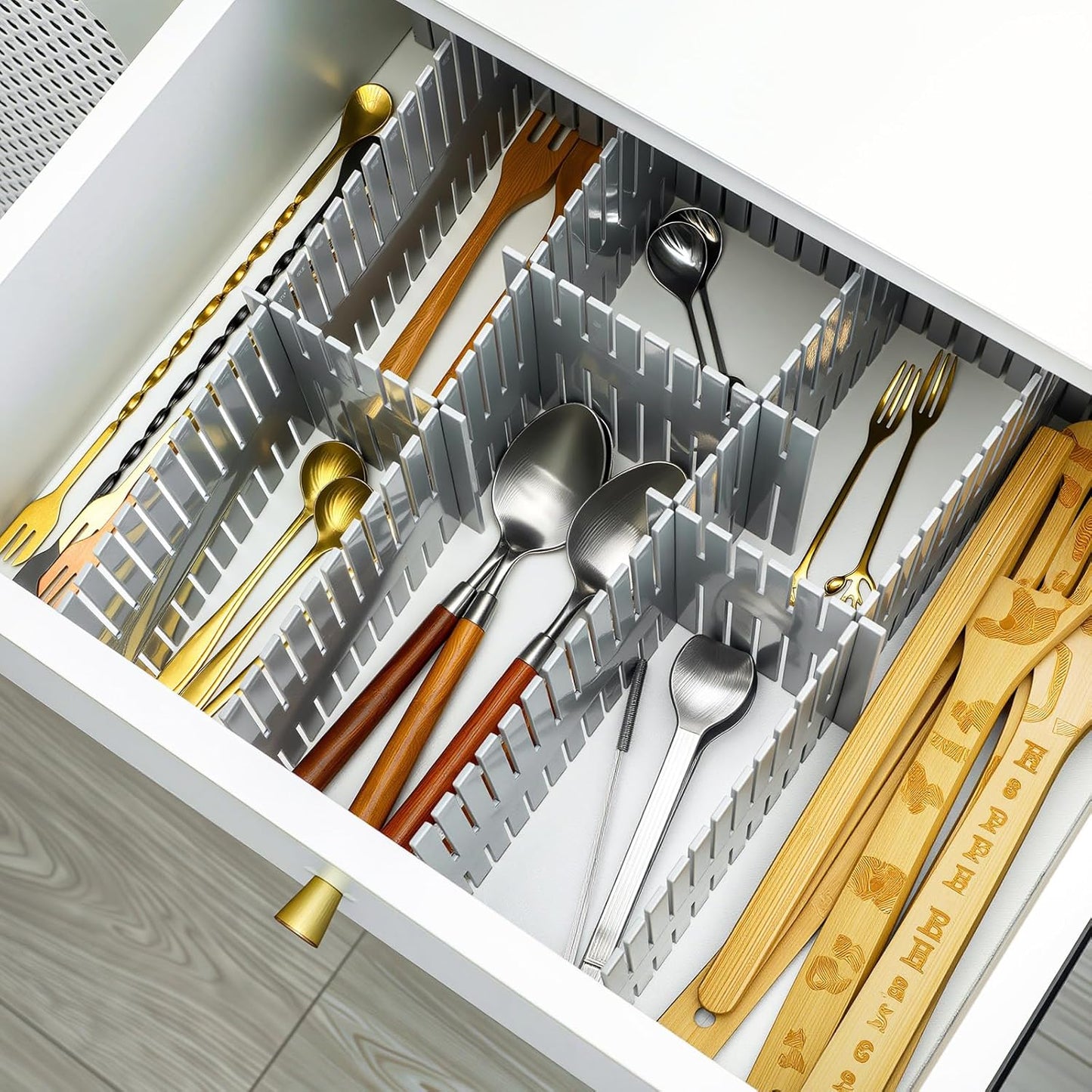 Blosssound 15pcs 5.12x 15 Tall Drawer Divider Adjustable Drawer Organizer DIY Ultra Deep Storage Organizer Separator with Fixed Buckle for Underwear Socks Dormitory Office Kitchen Bedroom(Grey)