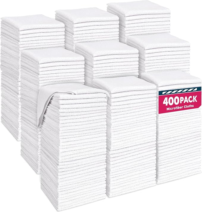 TEAWOO White Microfiber Cleaning Cloths Bulk-400 Pack, Cleaning Rags White by TEAWOO
