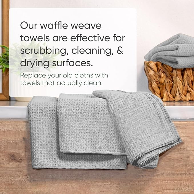 Kitchen Towels - Microfiber Waffle Weave Towels | Absorbent, No Lint, Thick, Reusable, Commercial, Soft, Hand, Tea, Glass, Bar, Sublimation Blank, Polyester Cloths (Gray, 16 x 16 (6 Pack)) - Image 5