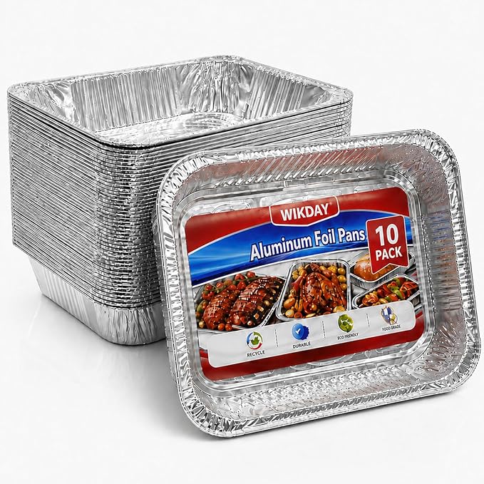 WIKDAY Aluminum Foil Pans, 9x13, 10 Pack | Disposable Baking Pans, Heavy Duty Food Containers, For Baking, Cooking, Roasting, Meal Prep, Parties, BBQ & Catering by WIKDAY