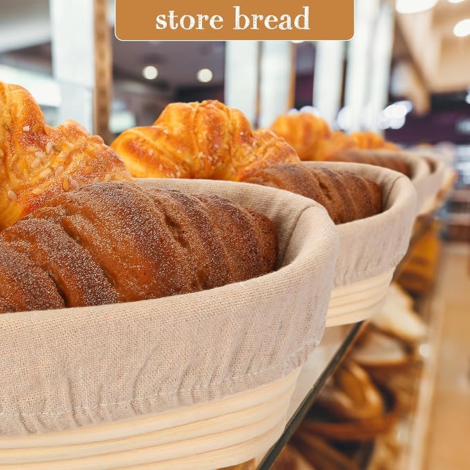 Gejoy 12 Set Oval Bread Proofing Baskets Banneton with Liner,8.5 Inch | Rattan Banneton for Sourdough, Includes Cloth Liner and Dough Scraper, Artisan Bread Rising Kit for Home Bakers - Image 5