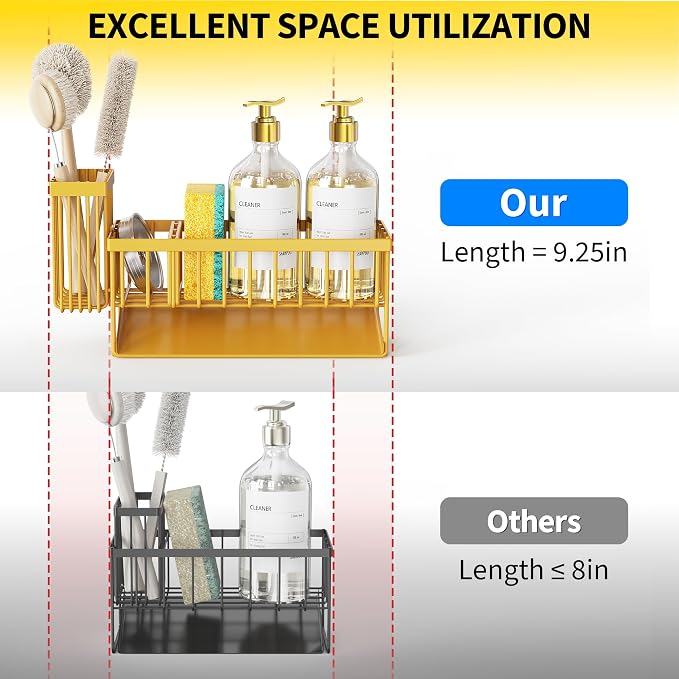 Cisily Lemon Yellow Sink Caddy Organzier with High Brush Holder, Sponge Holder for Sink, 304 Rustproof Stainless, Kitchen Countertop Soap Dispenser Organizer, Lemon Kitchen Decor and Accessories - Image 5