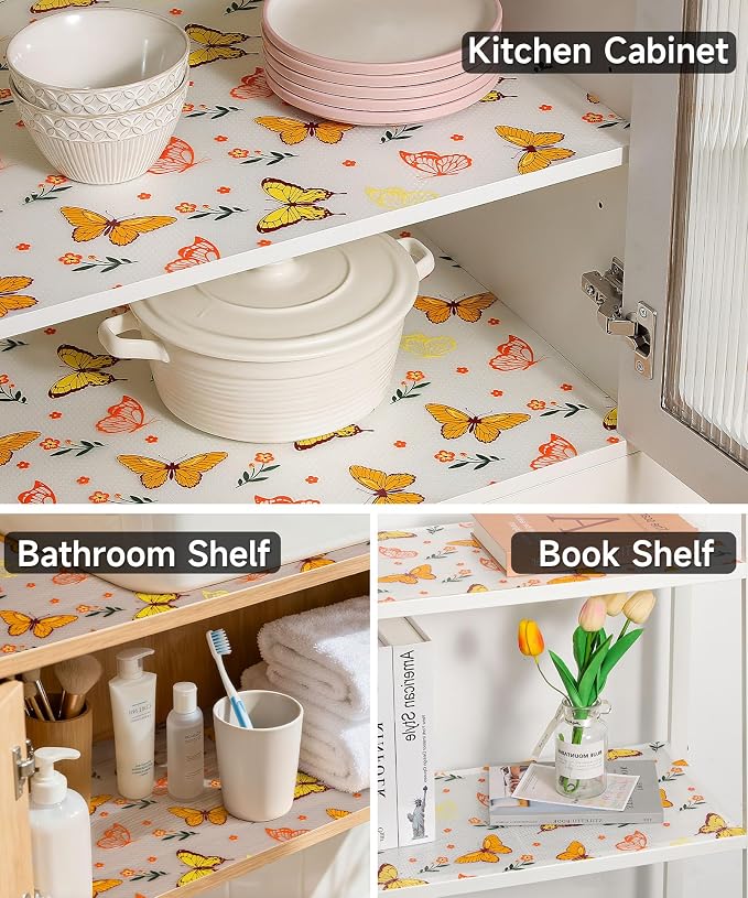 Cooyes Reusable Non-Adhesive Drawer and Shelf Liner for Kitchen Cabinets-Waterproof Shelf Paper, Easy to Cut and Install - Suitable for Dresser, Pantry, Cupboard(Colorful Butterfly, 17.5" W x 197" L) - Image 8