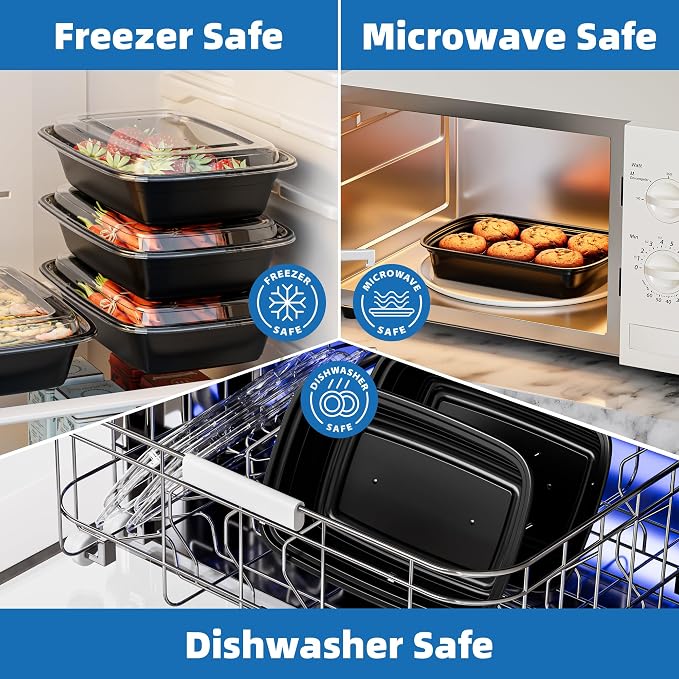 58oz Meal Prep Containers,150 Sets Disposable Food Storage Boxes with Lids | Heavy Duty, Single Compartment, Leakproof Lids, BPA Free, Microwave Freezer Safe, Plastic To Go Bento Boxes for Lunch Takeout - Image 4