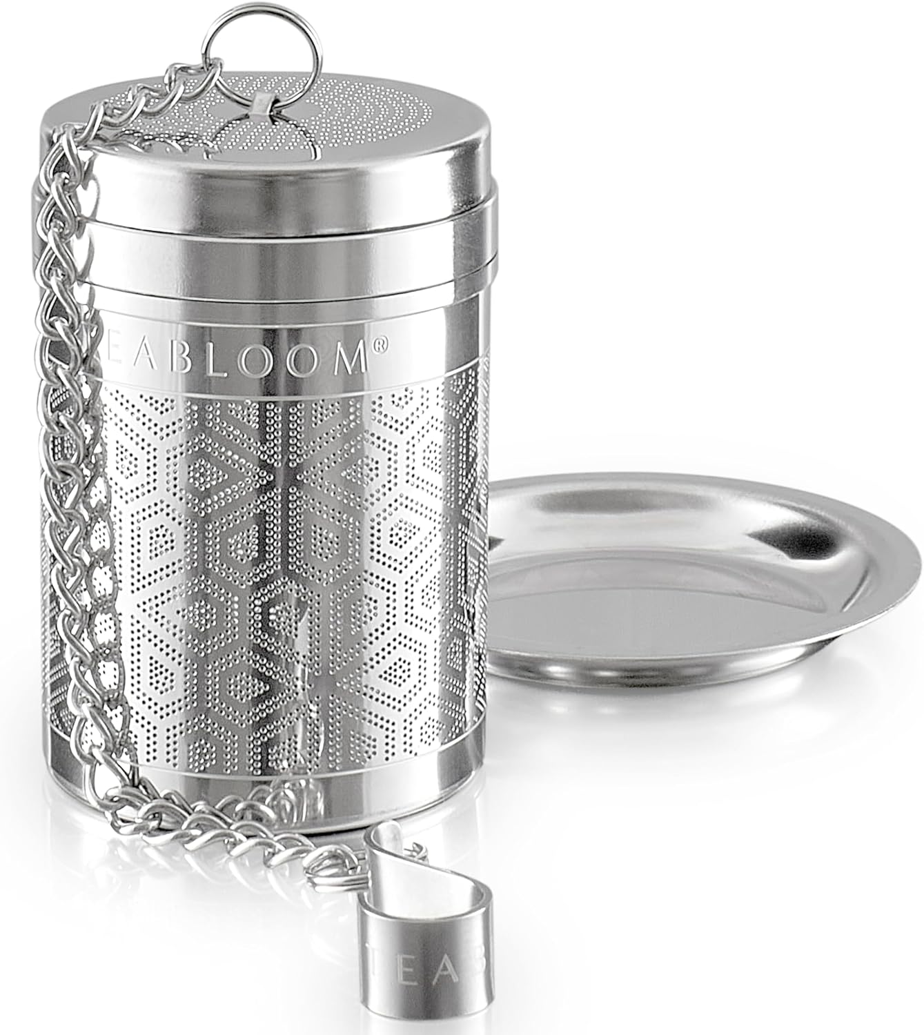 Teabloom Elegant Stainless Steel Loose Leaf Tea Infuser – Tea Connoisseur's Choice for White, Green, Oolong, Black, and Herbal Teas – Geometric Blossom Design – Small Size