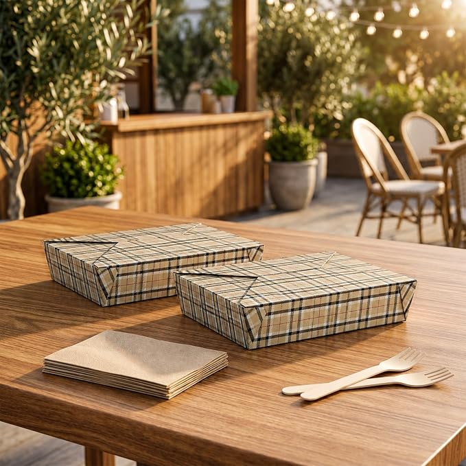 Restaurantware-Bio Tek 8.5 x 6.2 x 1.9 Inch Food Containers, 200 Durable Takeaway Boxes - Disposable, Sturdy, Plaid Paper 49 Ounce Takeout Boxes, Rectangle, For Takeouts And Delivery, Or Picnics - Image 3