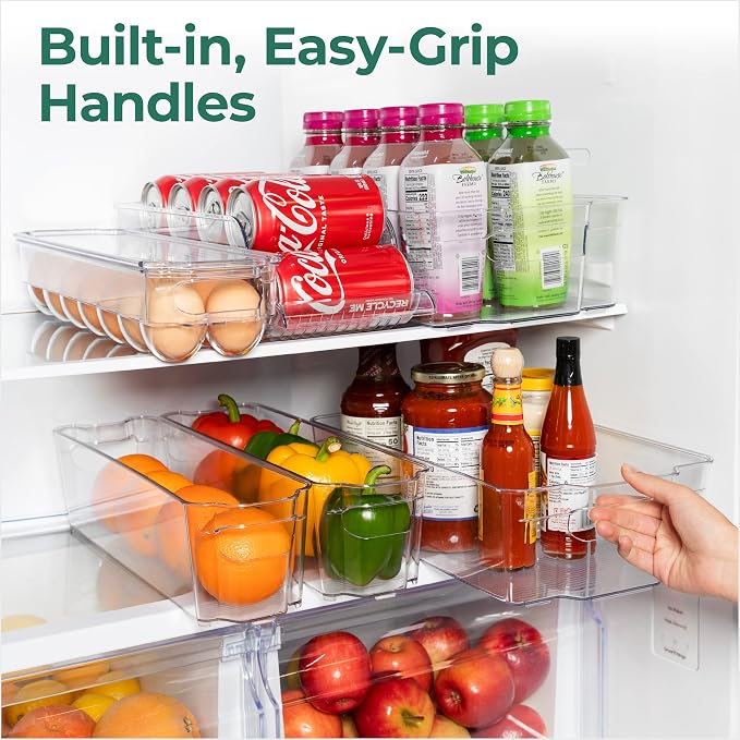 Greenco Refrigerator Organizers and Storage - Clear Fridge Organizer Bins Set, Shatterproof Plastic with Easy-Grip Handles, Stackable Kitchen Organization Solution for Home and RV - Set of 6 - Image 6