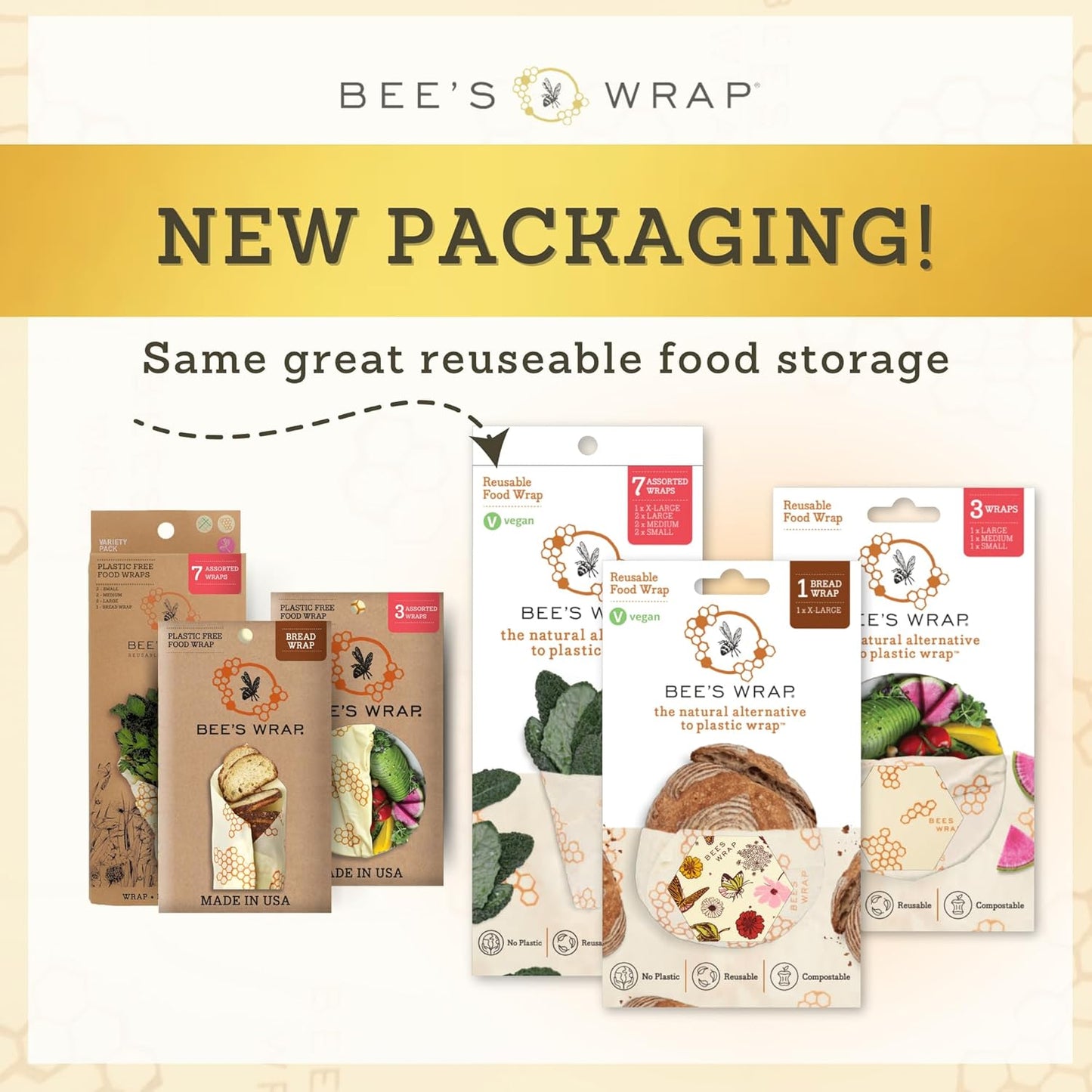 Bee's Wrap Beeswax Wraps for Food - Garden Party 3 Pack (S, M, L) Made in USA Reusable & Organic Food Wraps, Sandwich Wrap & Bowl Covers - Eco-Friendly Alternative to Aluminum Foil & Plastic Wrap